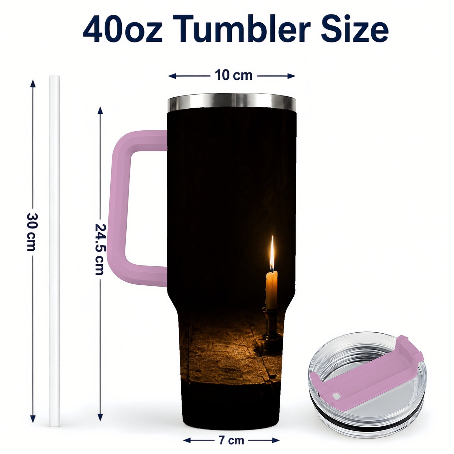 #pl[40oz|Pink] Candlelight 40oz Tumbler with Handle, Dark Cozy Still Life