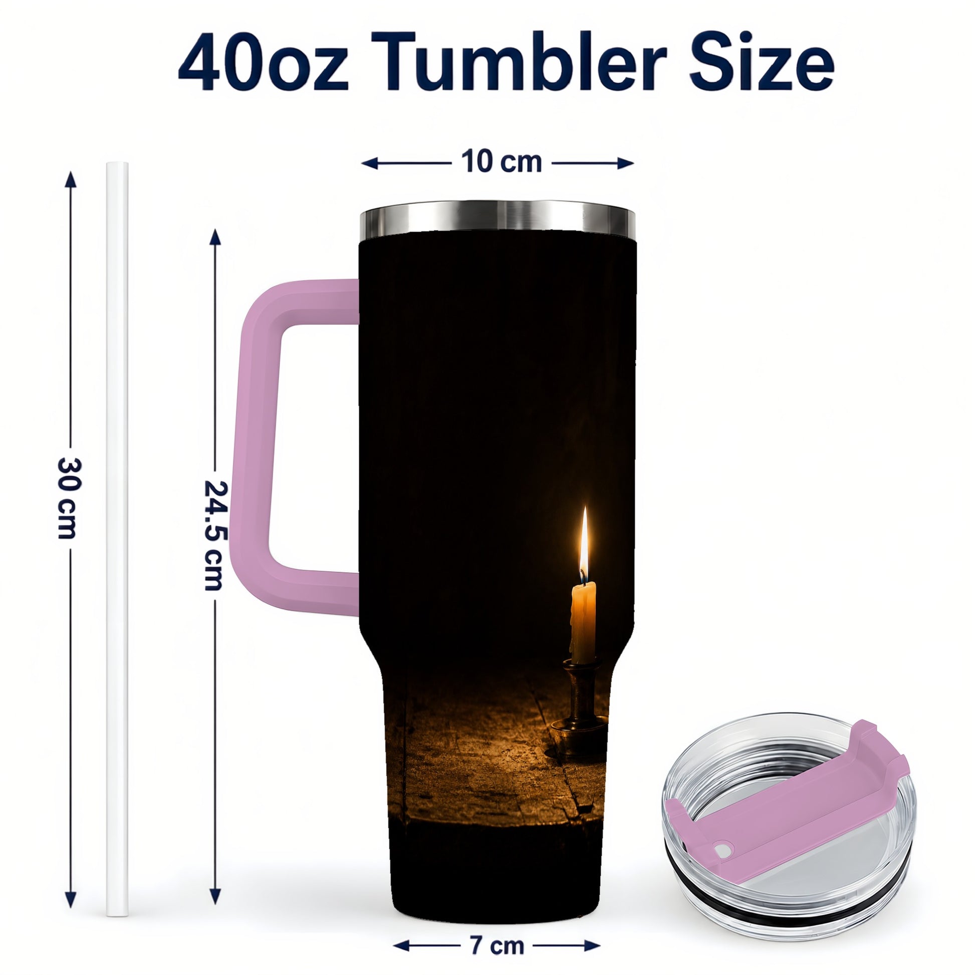 #pl[40oz|Pink] Candlelight 40oz Tumbler with Handle, Dark Cozy Still Life