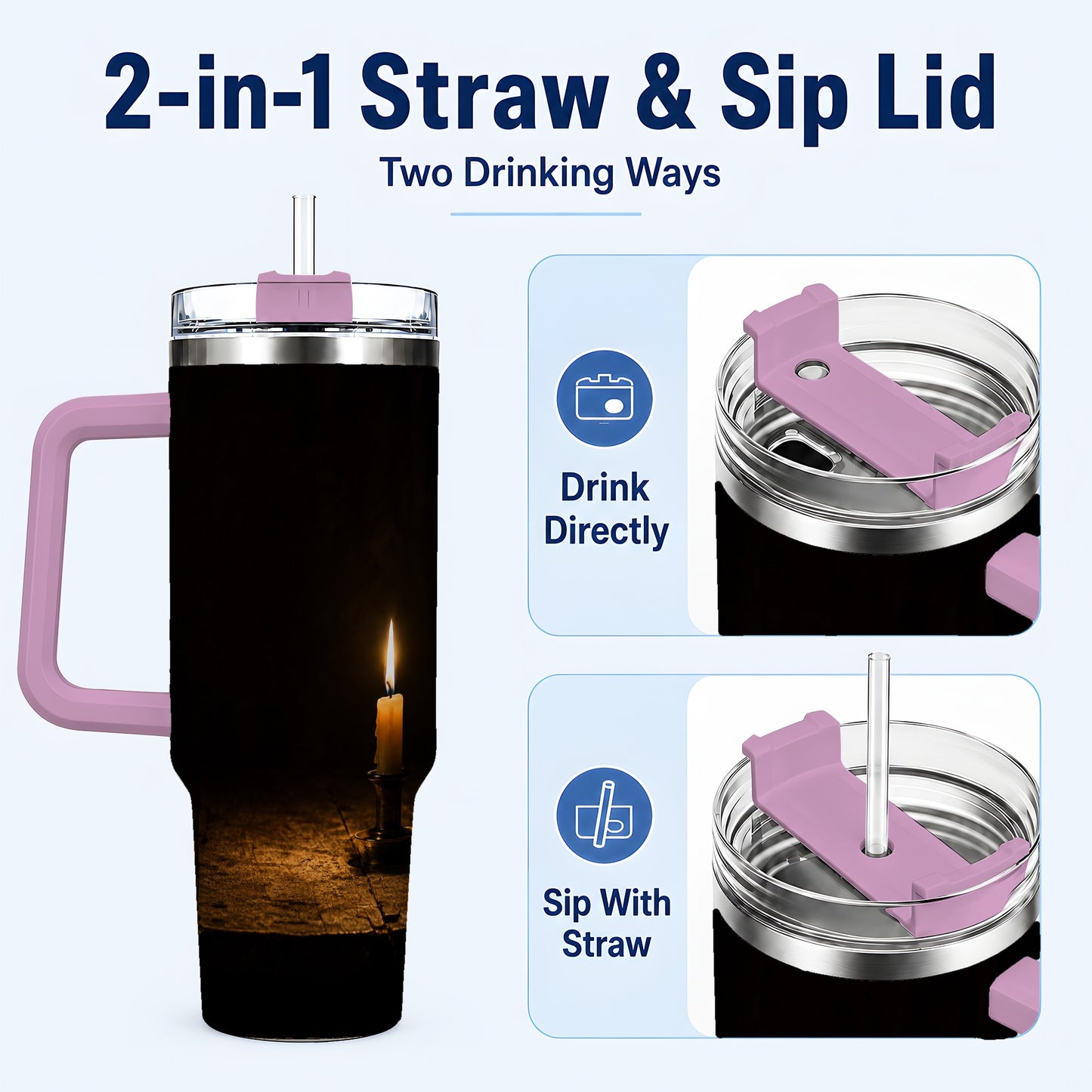 #pl[40oz|Pink] Candlelight 40oz Tumbler with Handle, Dark Cozy Still Life