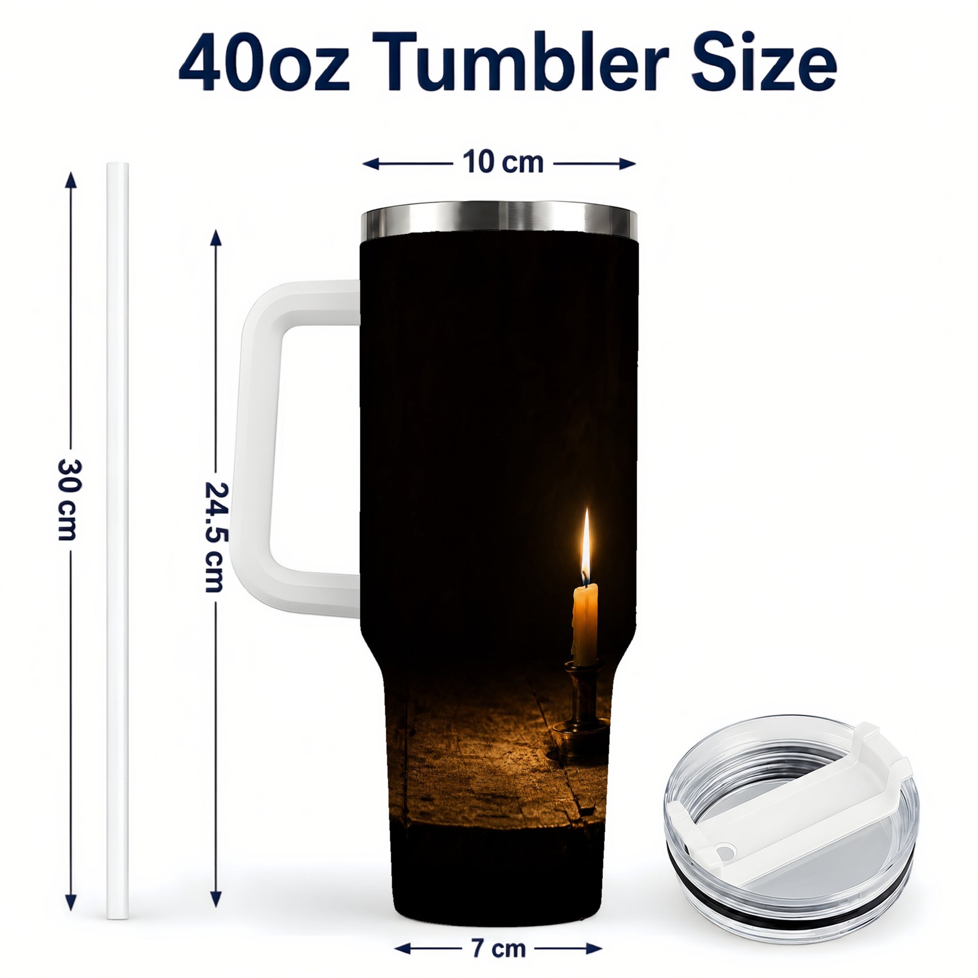 #pl[40oz|White] Candlelight 40oz Tumbler with Handle, Dark Cozy Still Life
