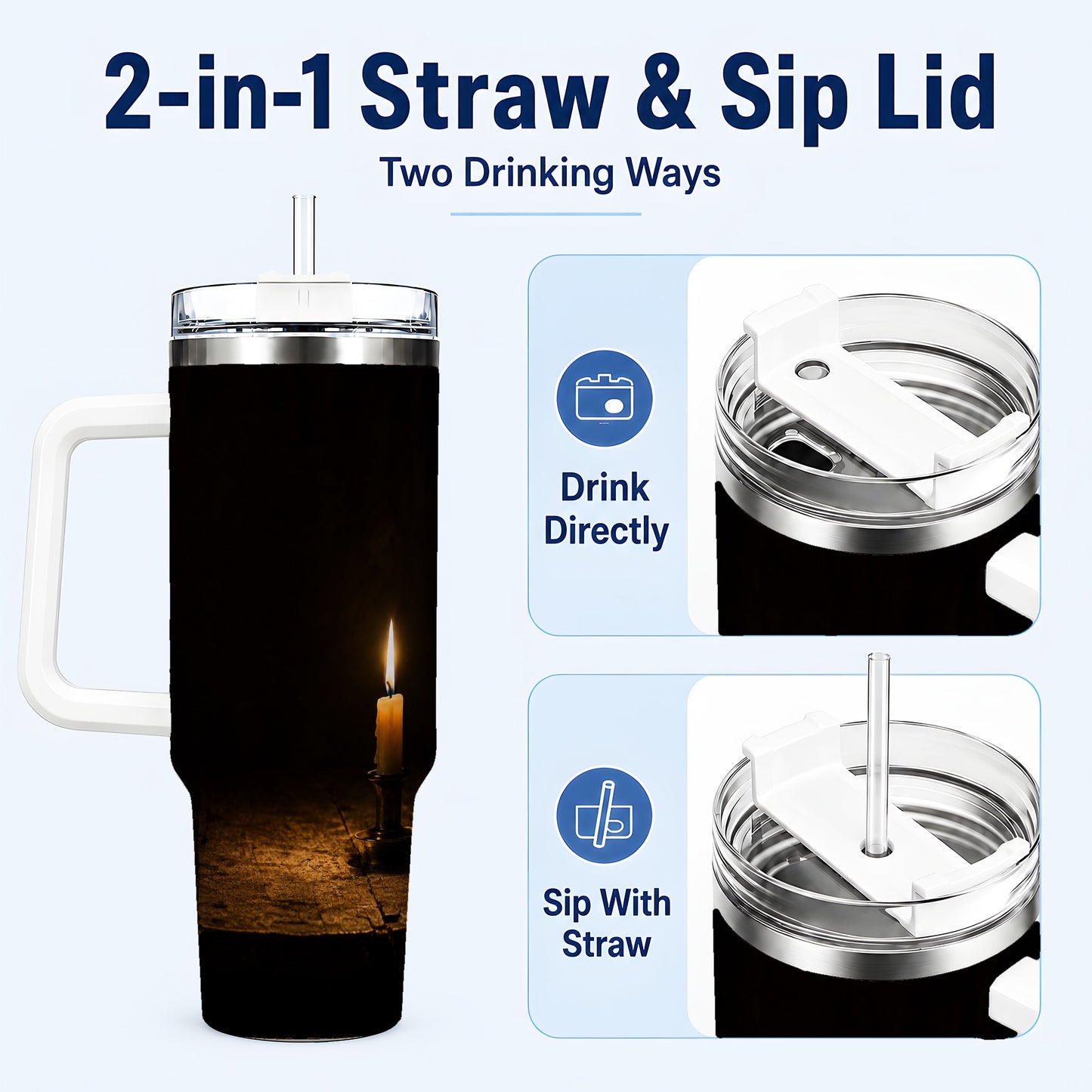 #pl[40oz|White] Candlelight 40oz Tumbler with Handle, Dark Cozy Still Life