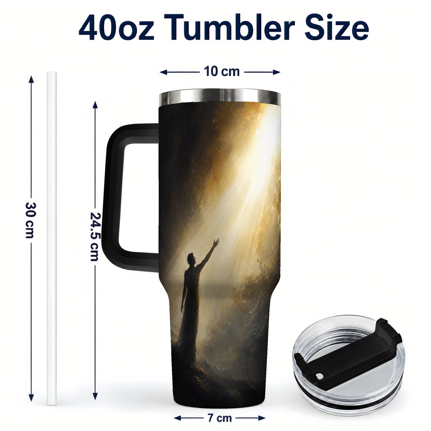 #pl[40oz|Black] Reaching for Light 40oz Tumbler with Handle, Hopeful Cave Art