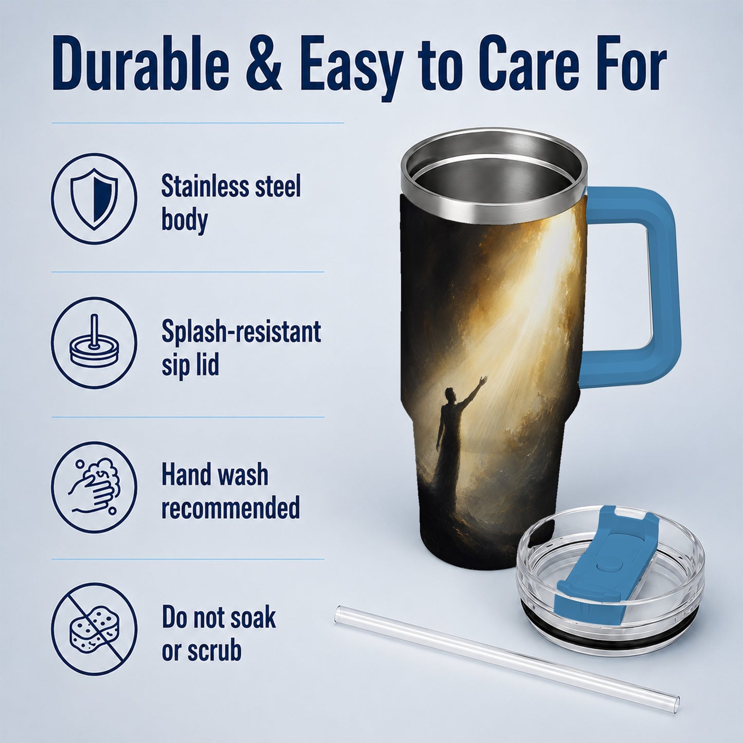 #pl[40oz|Blue] Reaching for Light 40oz Tumbler with Handle, Hopeful Cave Art