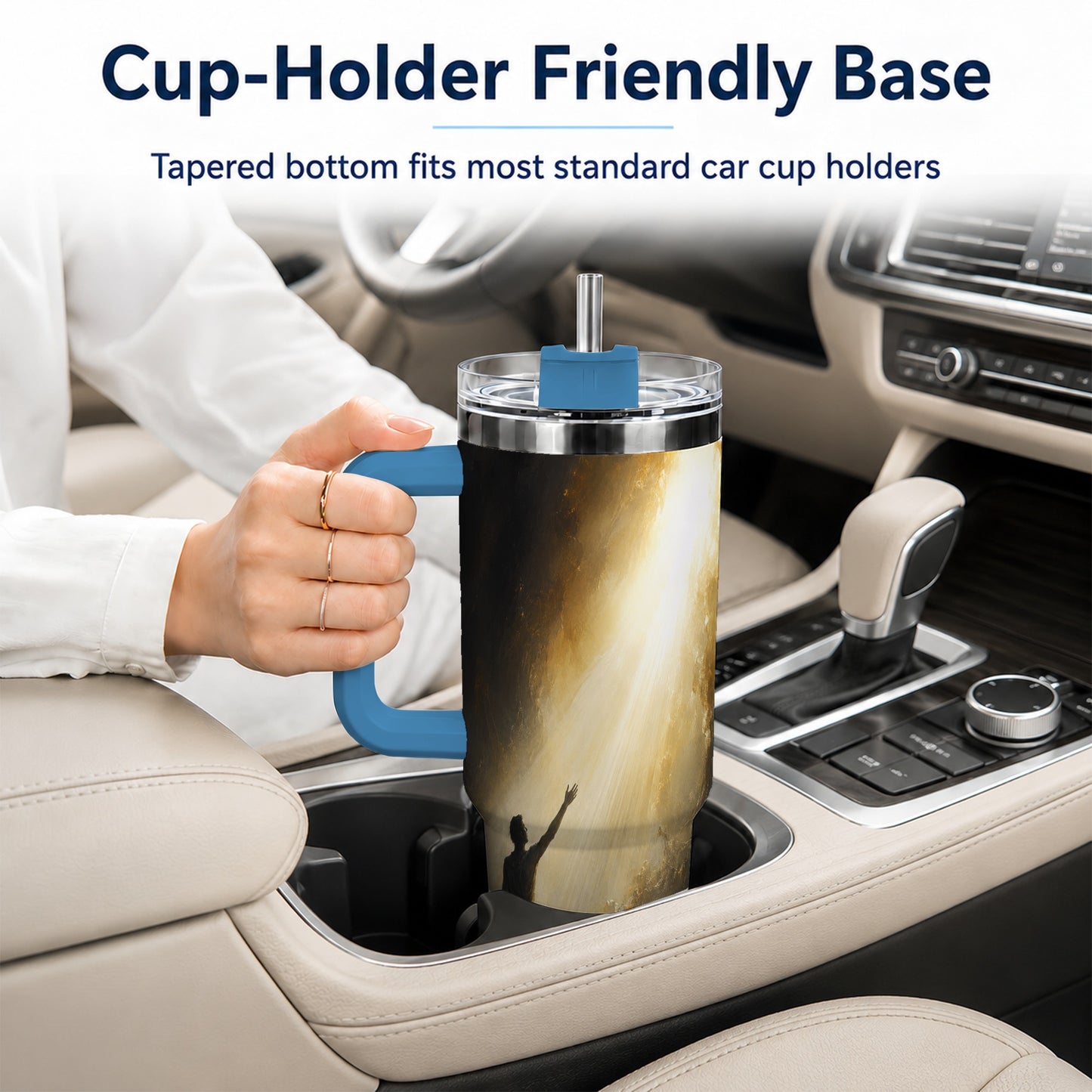 #pl[40oz|Blue] Reaching for Light 40oz Tumbler with Handle, Hopeful Cave Art