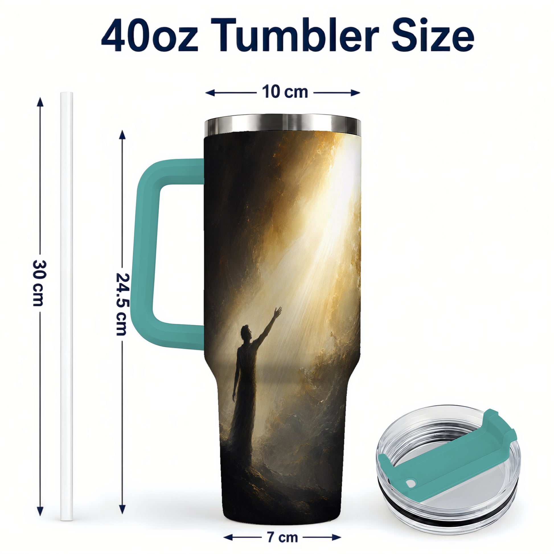 #pl[40oz|Green] Reaching for Light 40oz Tumbler with Handle, Hopeful Cave Art