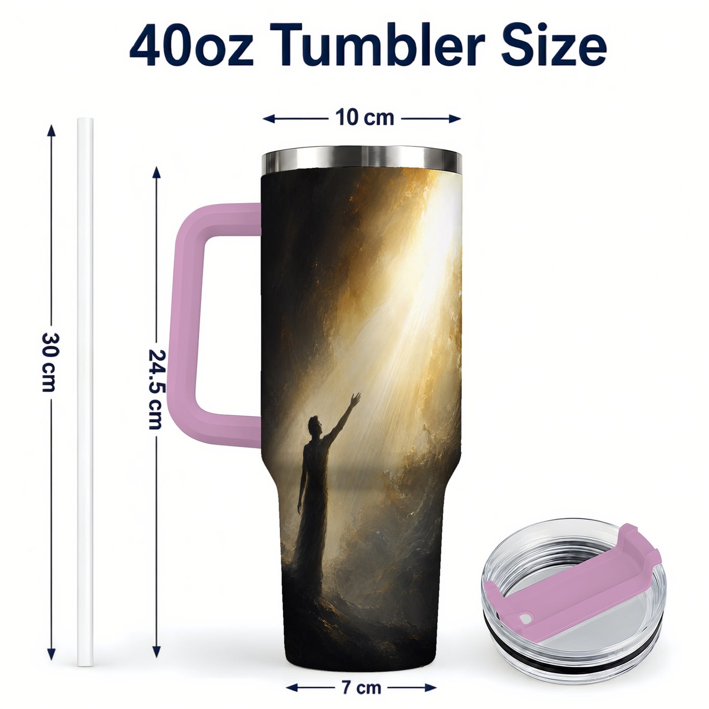 #pl[40oz|Pink] Reaching for Light 40oz Tumbler with Handle, Hopeful Cave Art