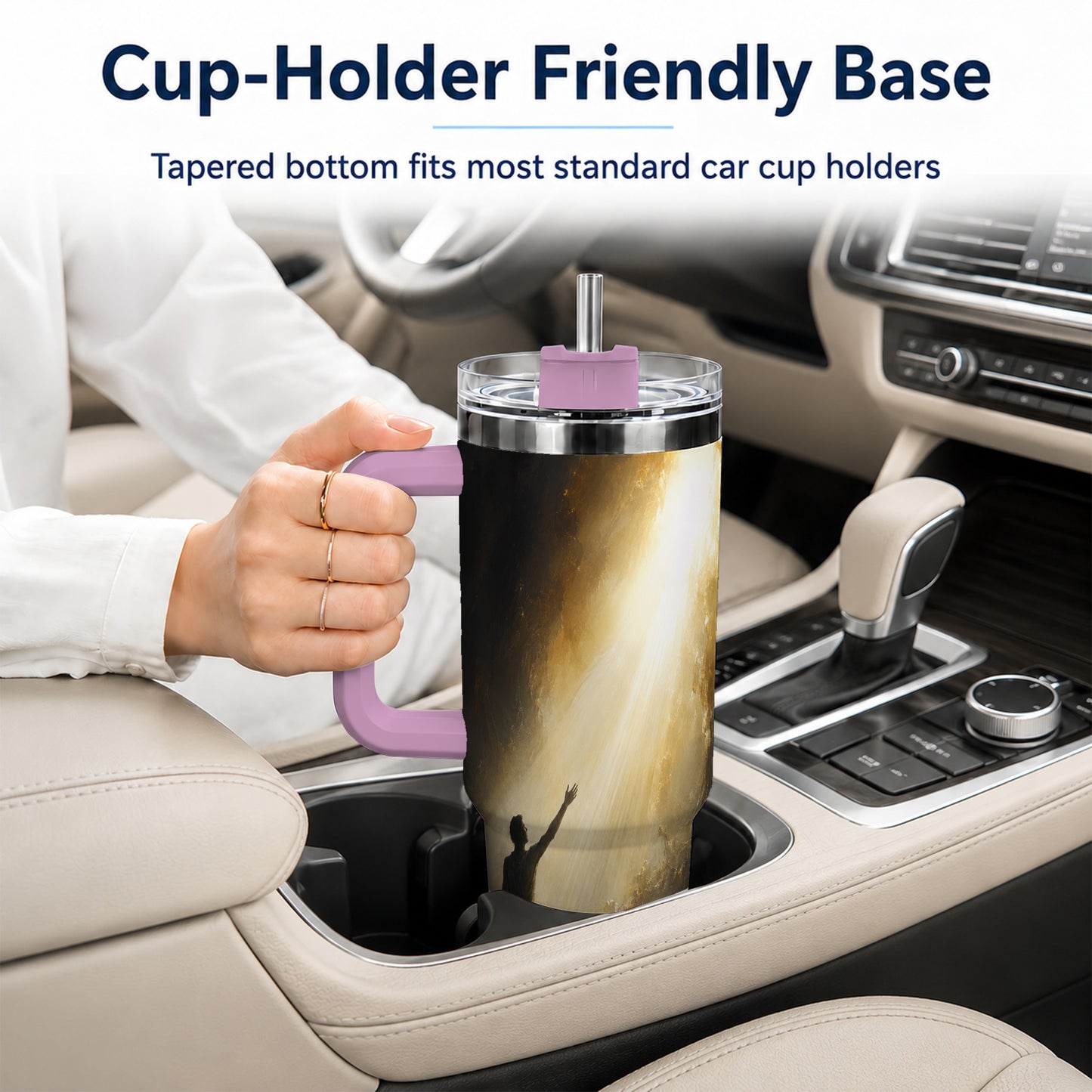 #pl[40oz|Pink] Reaching for Light 40oz Tumbler with Handle, Hopeful Cave Art