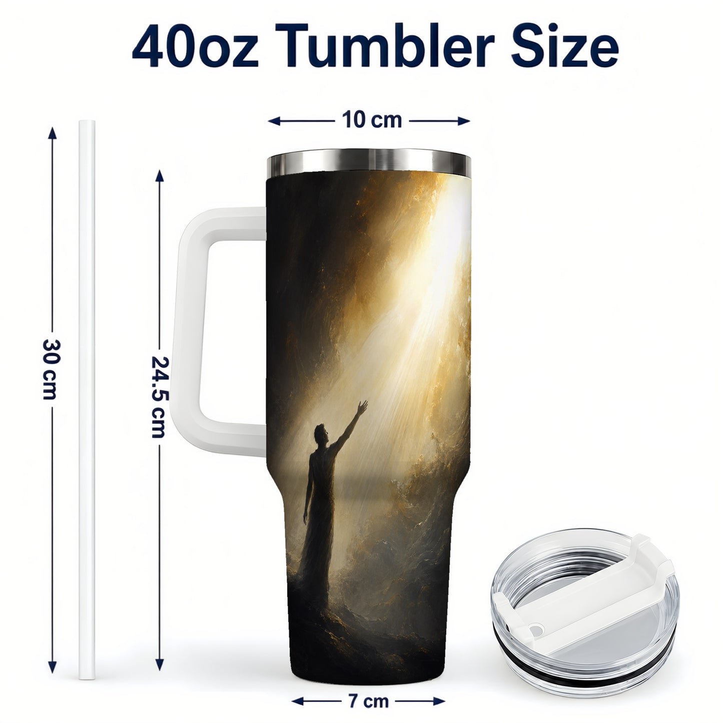 #pl[40oz|White] Reaching for Light 40oz Tumbler with Handle, Hopeful Cave Art