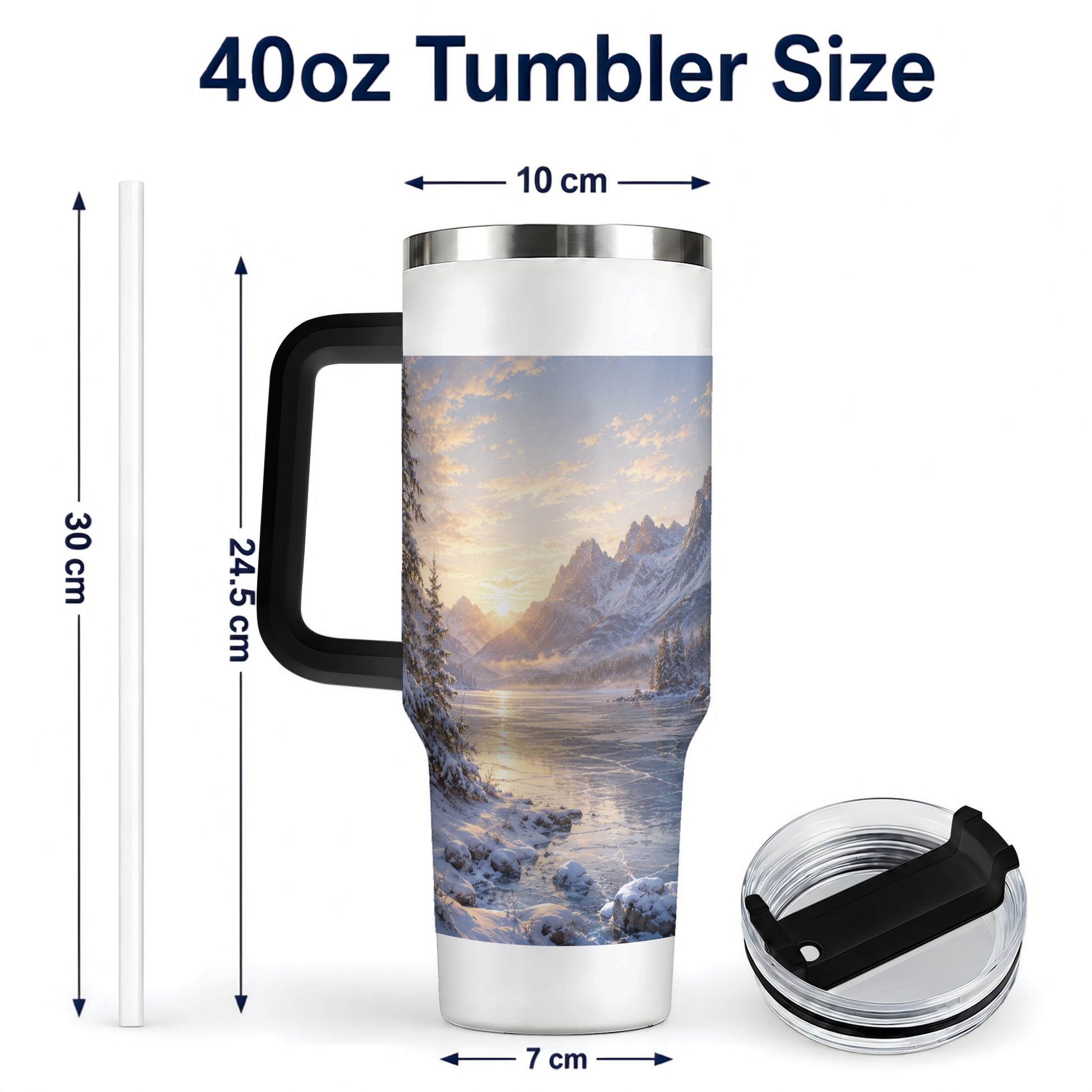 #pl[40oz|Black] Winter Mountain Sunrise 40oz Tumbler with Handle, Alpine Art