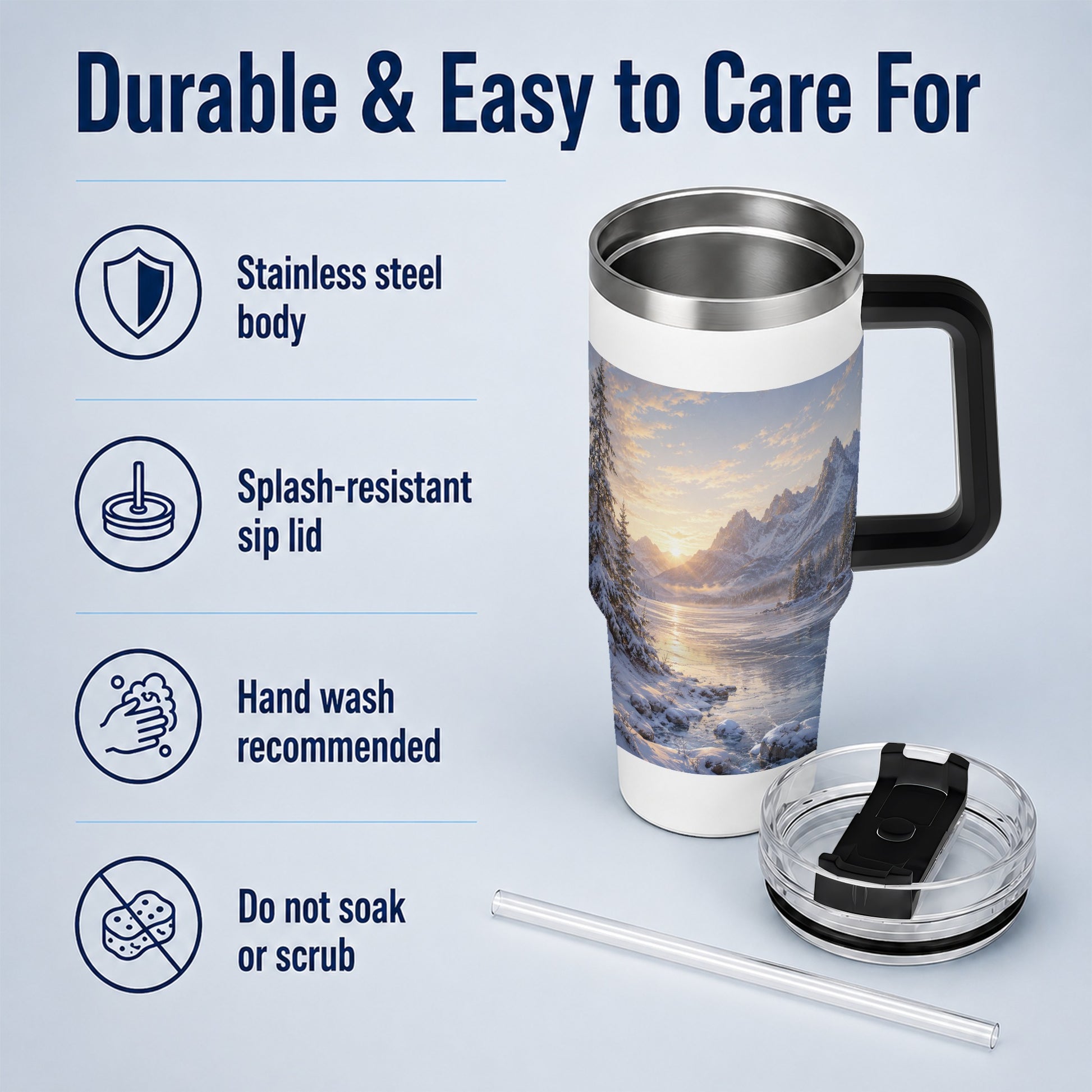 #pl[40oz|Black] Winter Mountain Sunrise 40oz Tumbler with Handle, Alpine Art
