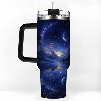 #pl[40oz|Black] Cosmic Lake 40oz Tumbler with Handle, Moonlit Celestial Art