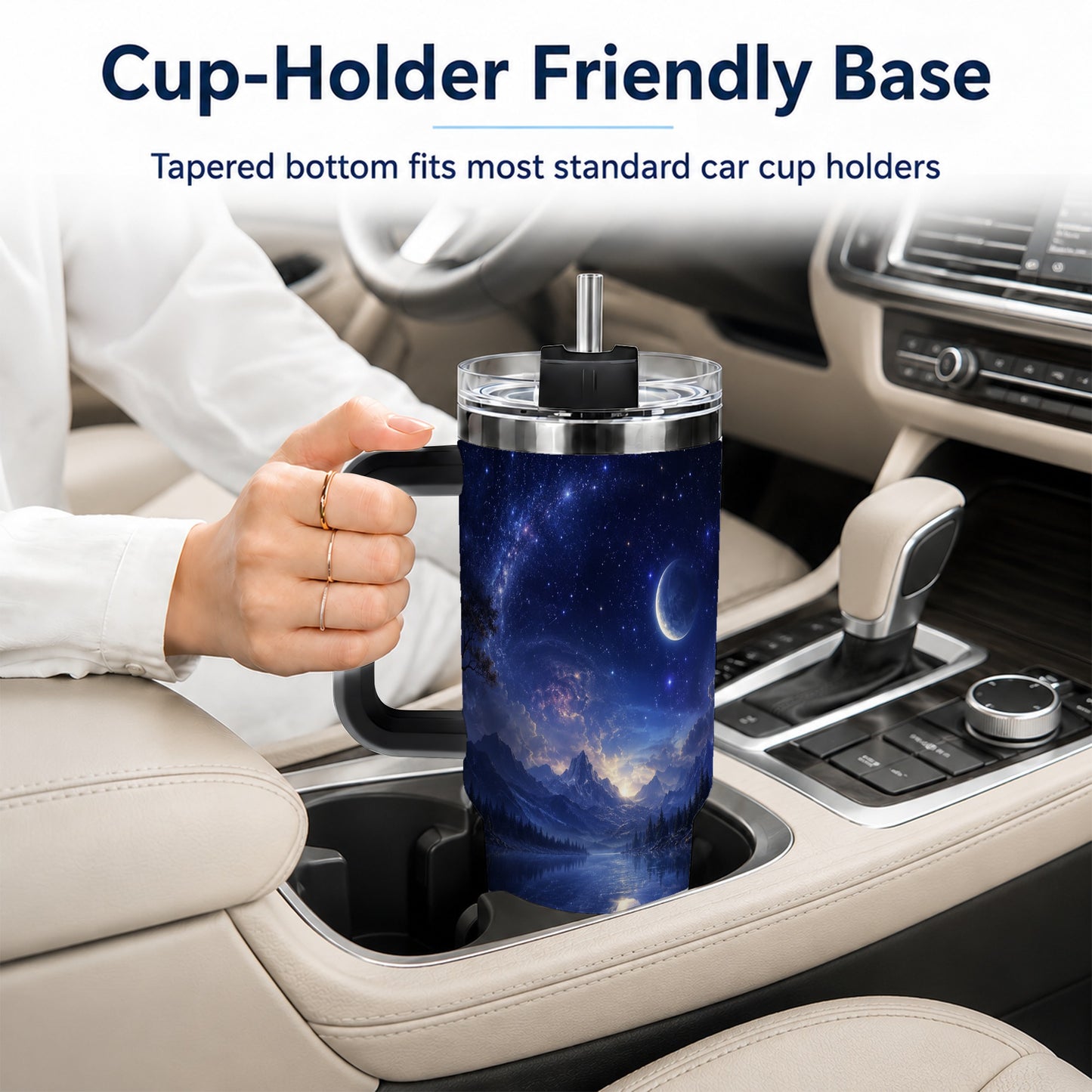 #pl[40oz|Black] Cosmic Lake 40oz Tumbler with Handle, Moonlit Celestial Art