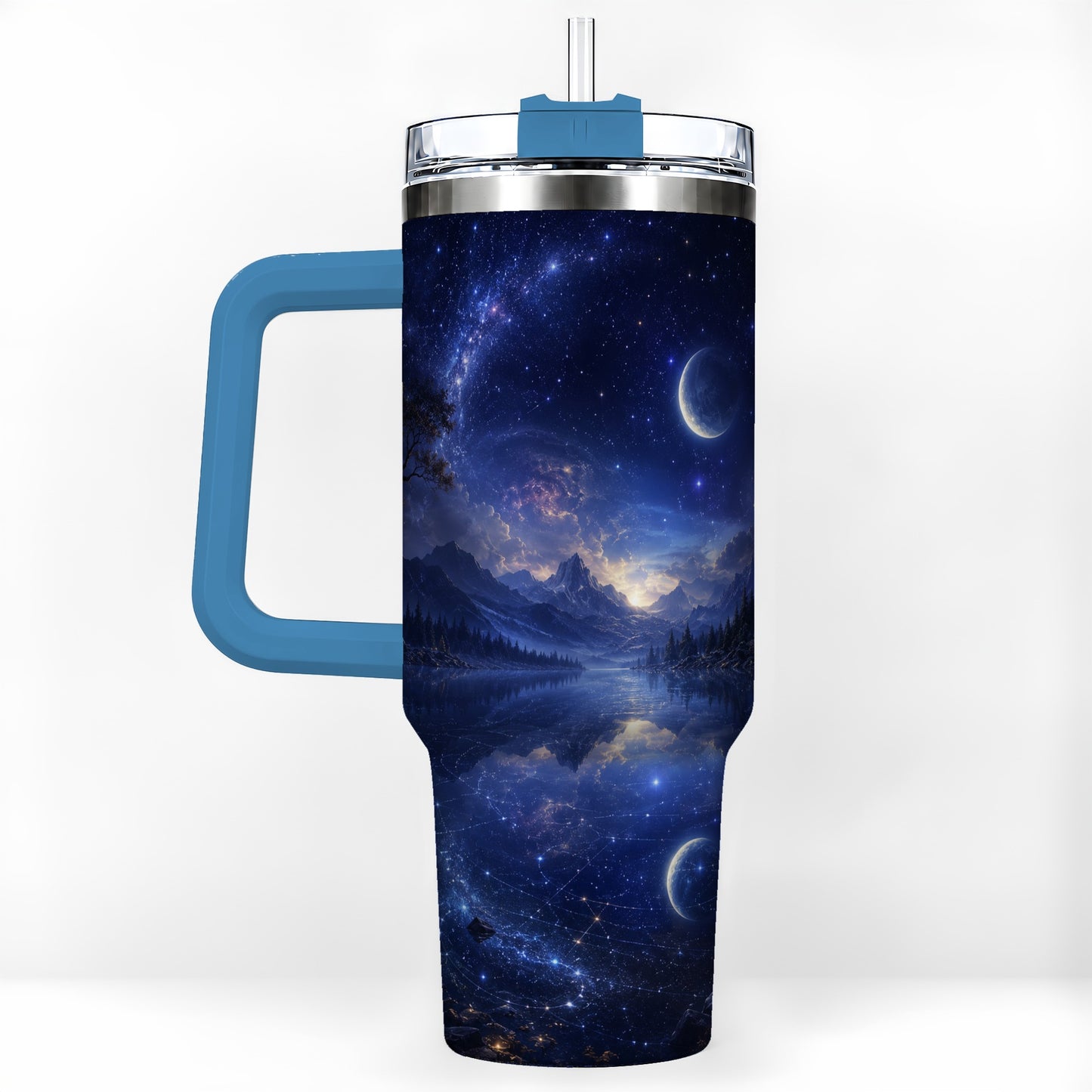 #pl[40oz|Blue] Cosmic Lake 40oz Tumbler with Handle, Moonlit Celestial Art