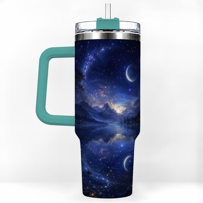 #pl[40oz|Green] Cosmic Lake 40oz Tumbler with Handle, Moonlit Celestial Art