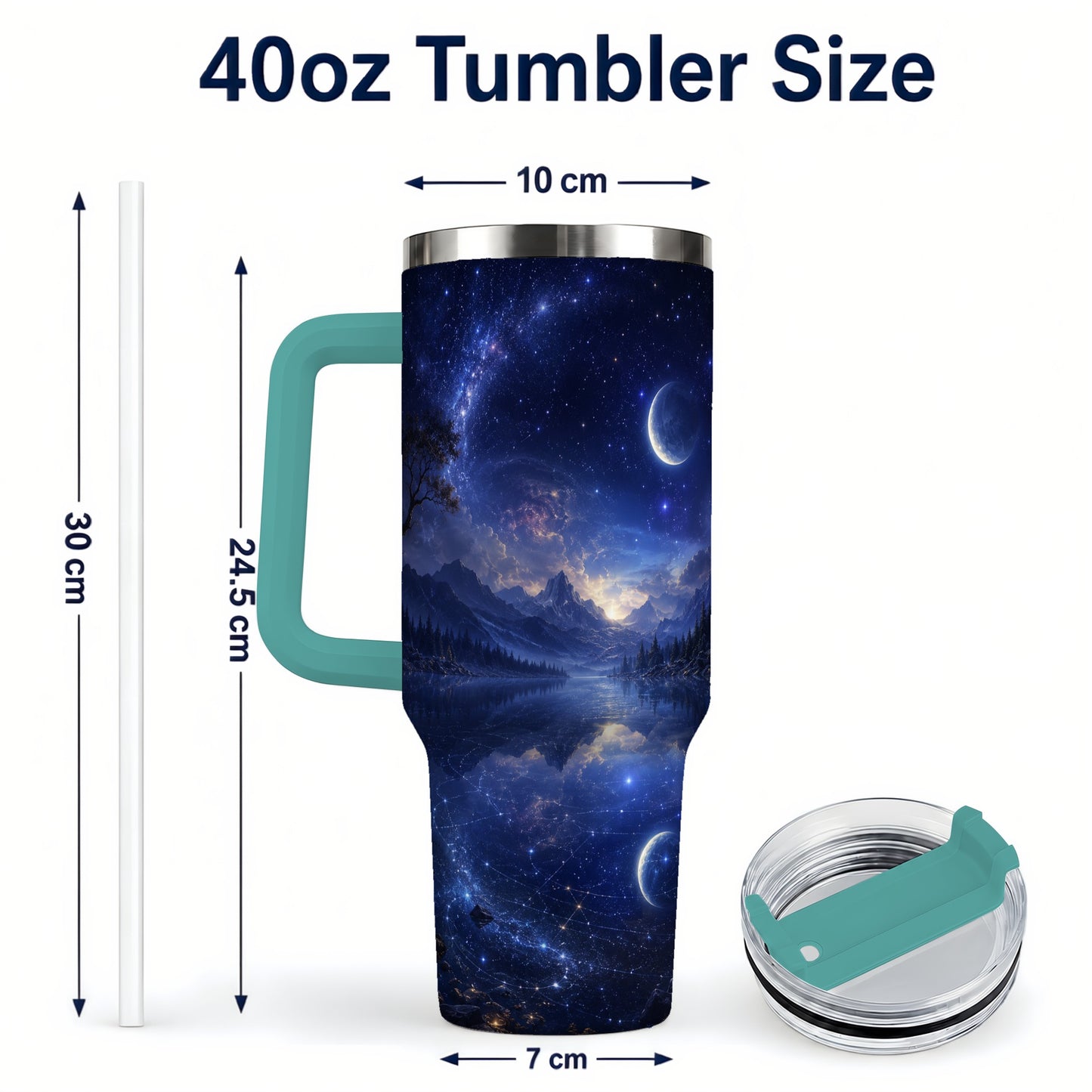 #pl[40oz|Green] Cosmic Lake 40oz Tumbler with Handle, Moonlit Celestial Art