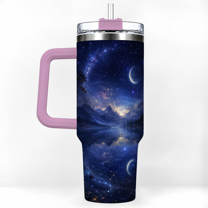 #pl[40oz|Pink] Cosmic Lake 40oz Tumbler with Handle, Moonlit Celestial Art