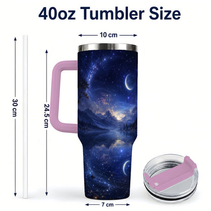 #pl[40oz|Pink] Cosmic Lake 40oz Tumbler with Handle, Moonlit Celestial Art
