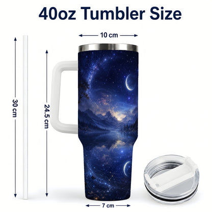 #pl[40oz|White] Cosmic Lake 40oz Tumbler with Handle, Moonlit Celestial Art