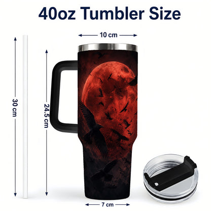 #pl[40oz|Black] Red Moon Ravens 40oz Tumbler with Handle, Gothic Night Art