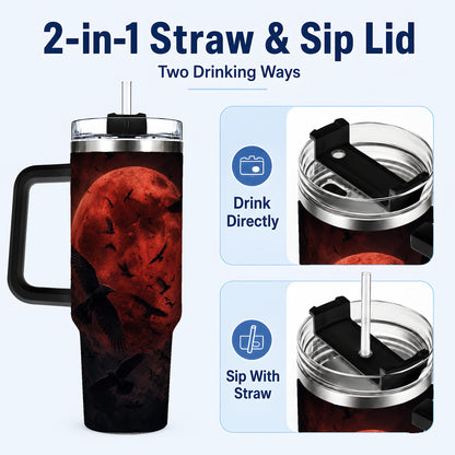 #pl[40oz|Black] Red Moon Ravens 40oz Tumbler with Handle, Gothic Night Art