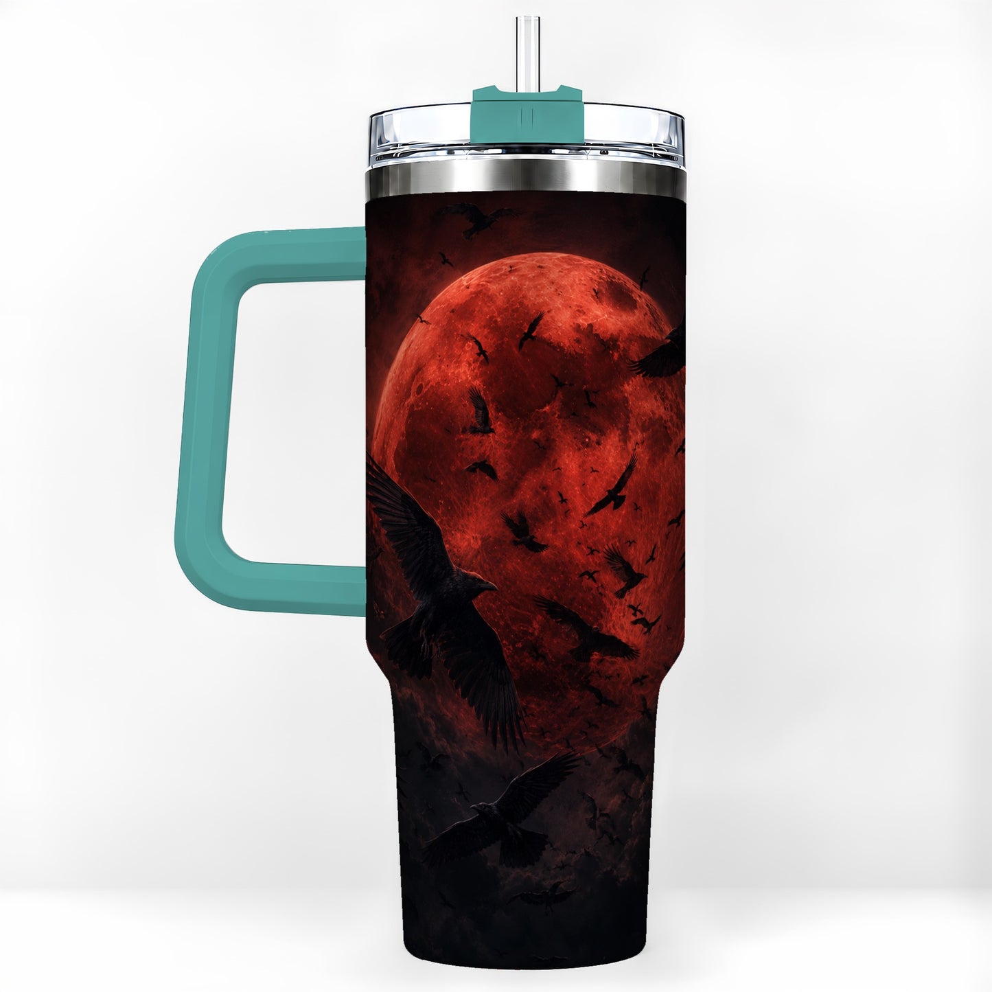 #pl[40oz|Green] Red Moon Ravens 40oz Tumbler with Handle, Gothic Night Art