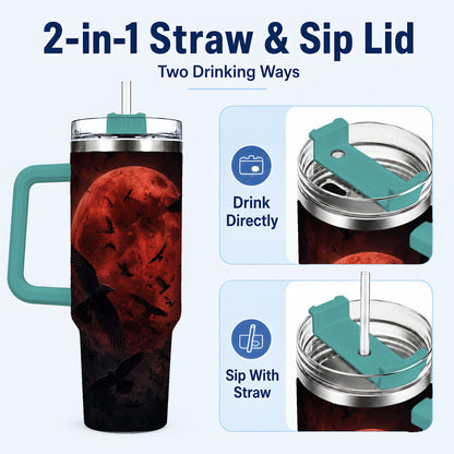 #pl[40oz|Green] Red Moon Ravens 40oz Tumbler with Handle, Gothic Night Art