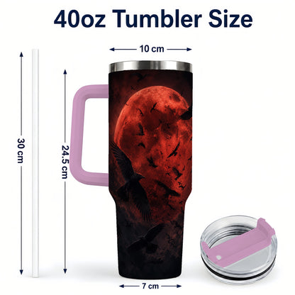 #pl[40oz|Pink] Red Moon Ravens 40oz Tumbler with Handle, Gothic Night Art