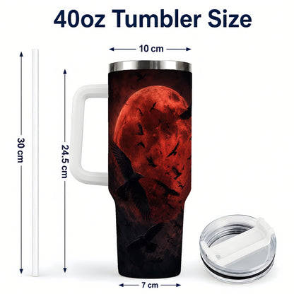 #pl[40oz|White] Red Moon Ravens 40oz Tumbler with Handle, Gothic Night Art