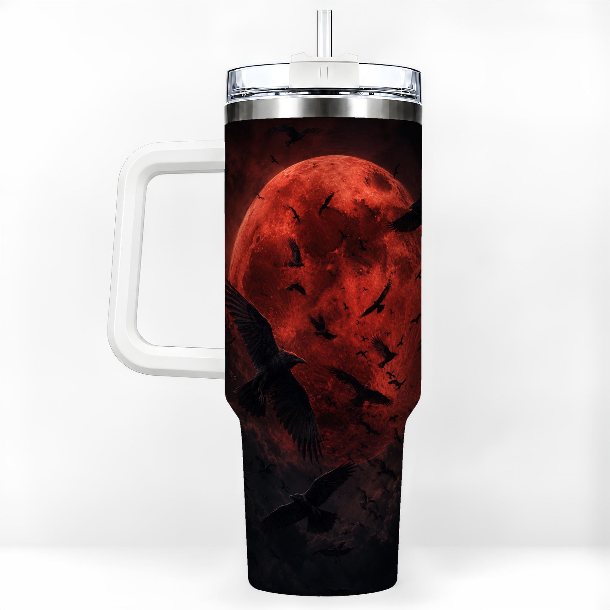 Red Moon Ravens 40oz Tumbler with Handle, Gothic Night Art