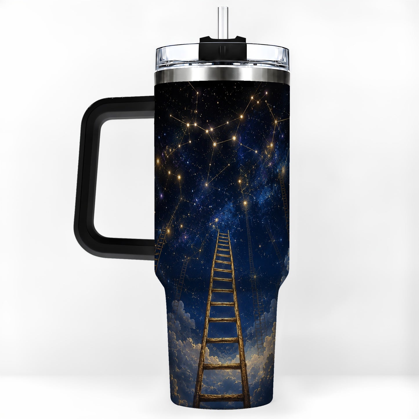 #pl[40oz|Black] Ladder to the Stars 40oz Tumbler with Handle, Celestial Art