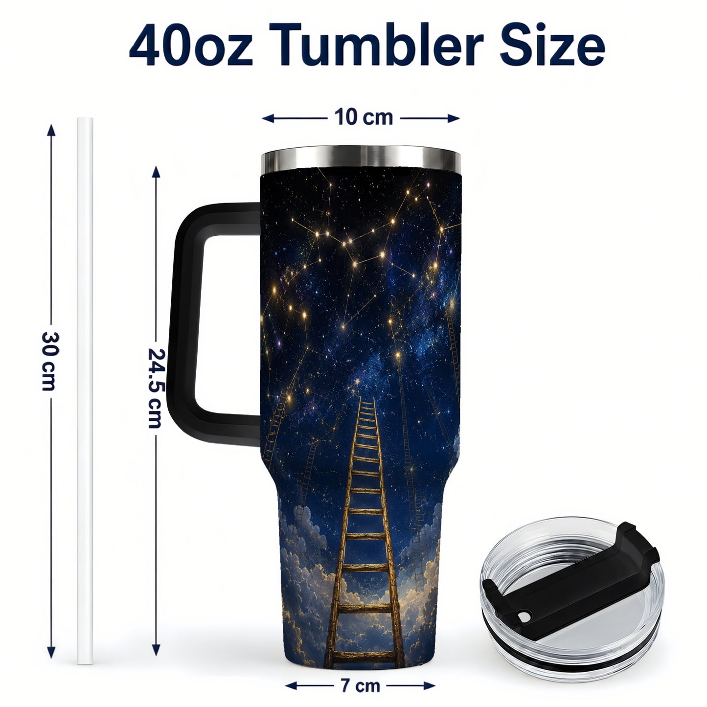 #pl[40oz|Black] Ladder to the Stars 40oz Tumbler with Handle, Celestial Art
