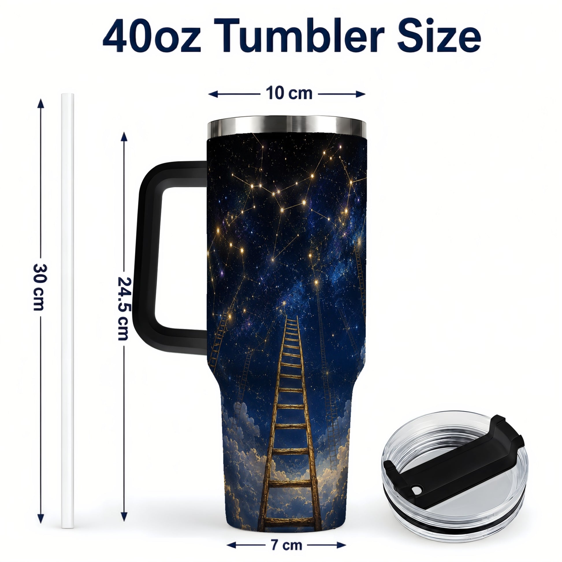 #pl[40oz|Black] Ladder to the Stars 40oz Tumbler with Handle, Celestial Art