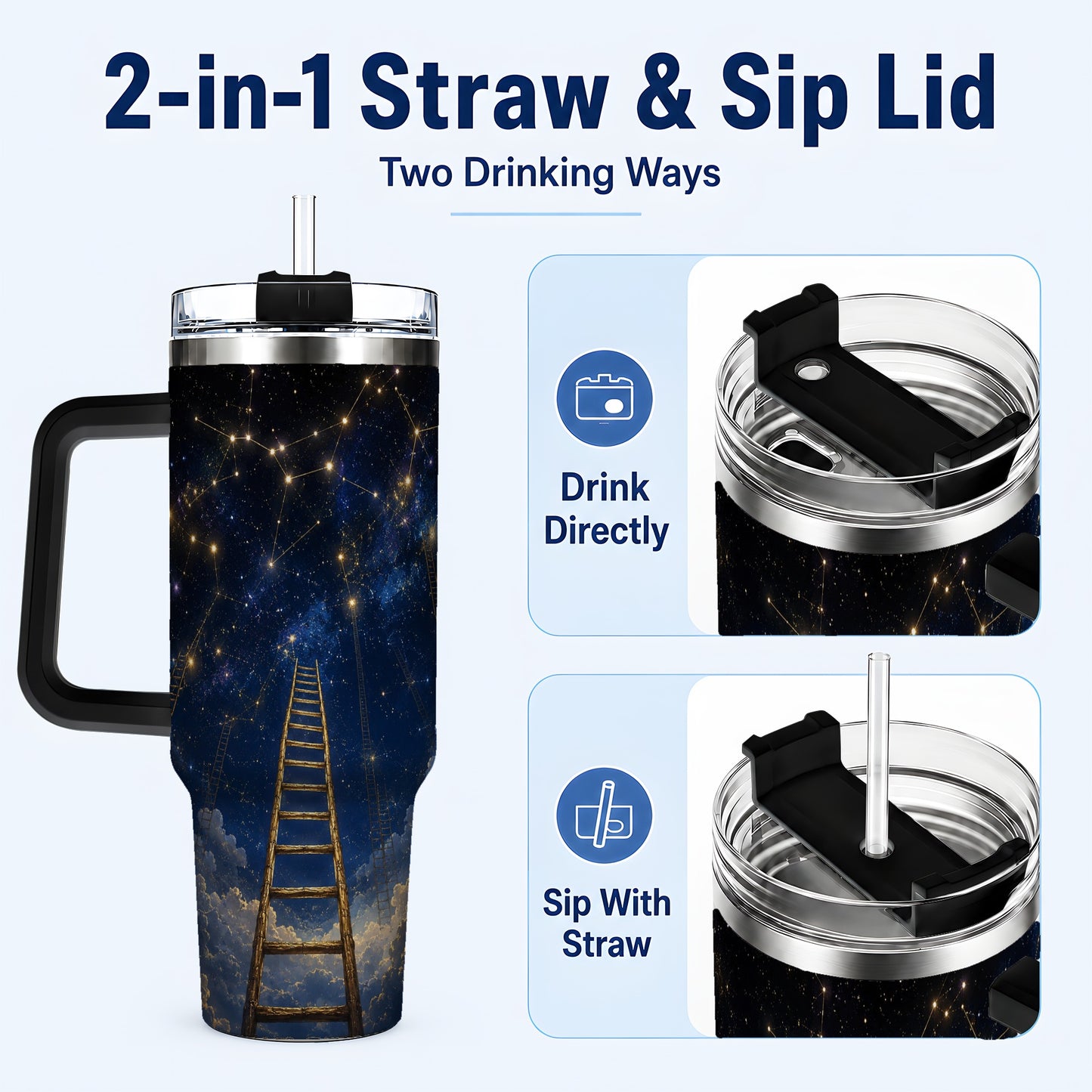 #pl[40oz|Black] Ladder to the Stars 40oz Tumbler with Handle, Celestial Art