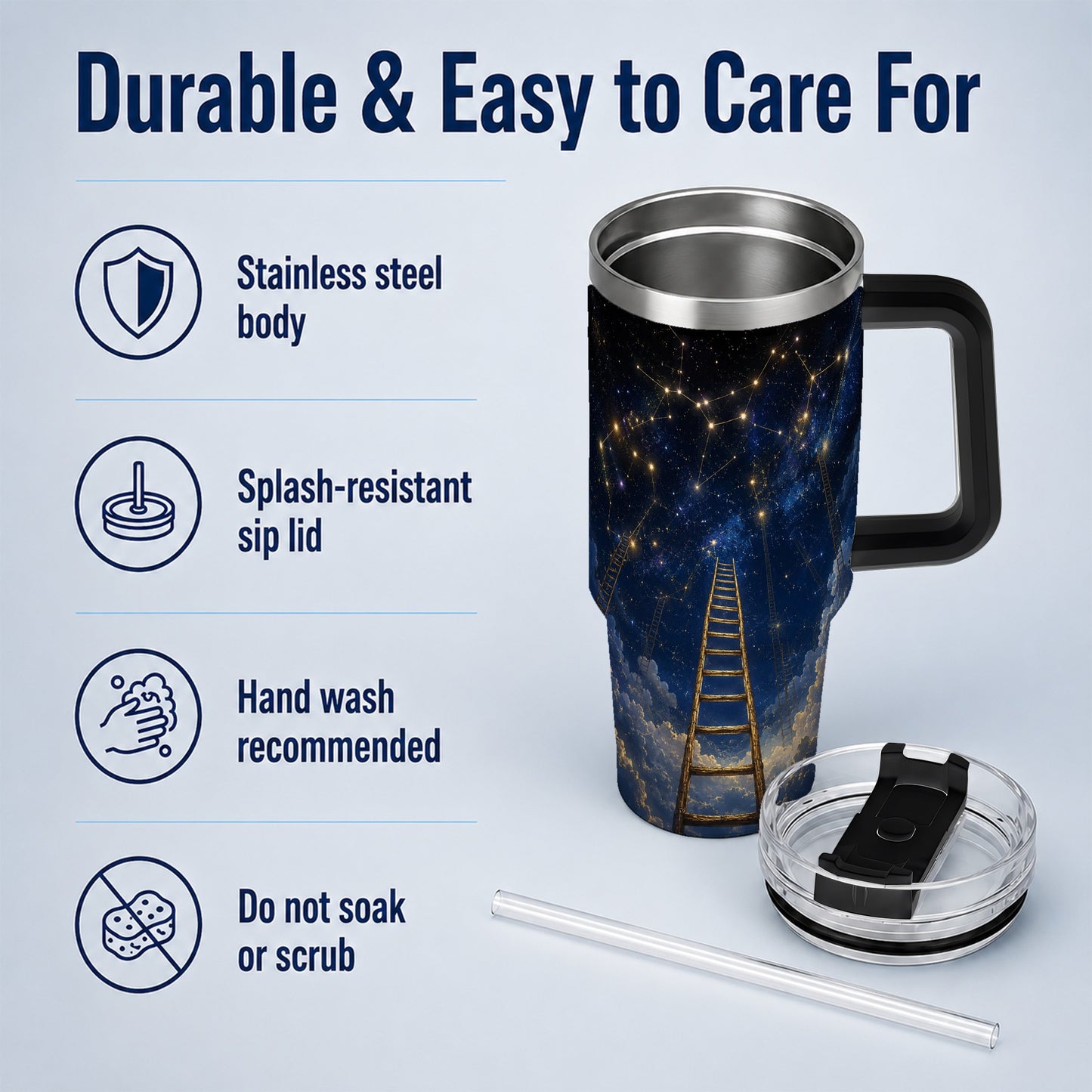 #pl[40oz|Black] Ladder to the Stars 40oz Tumbler with Handle, Celestial Art