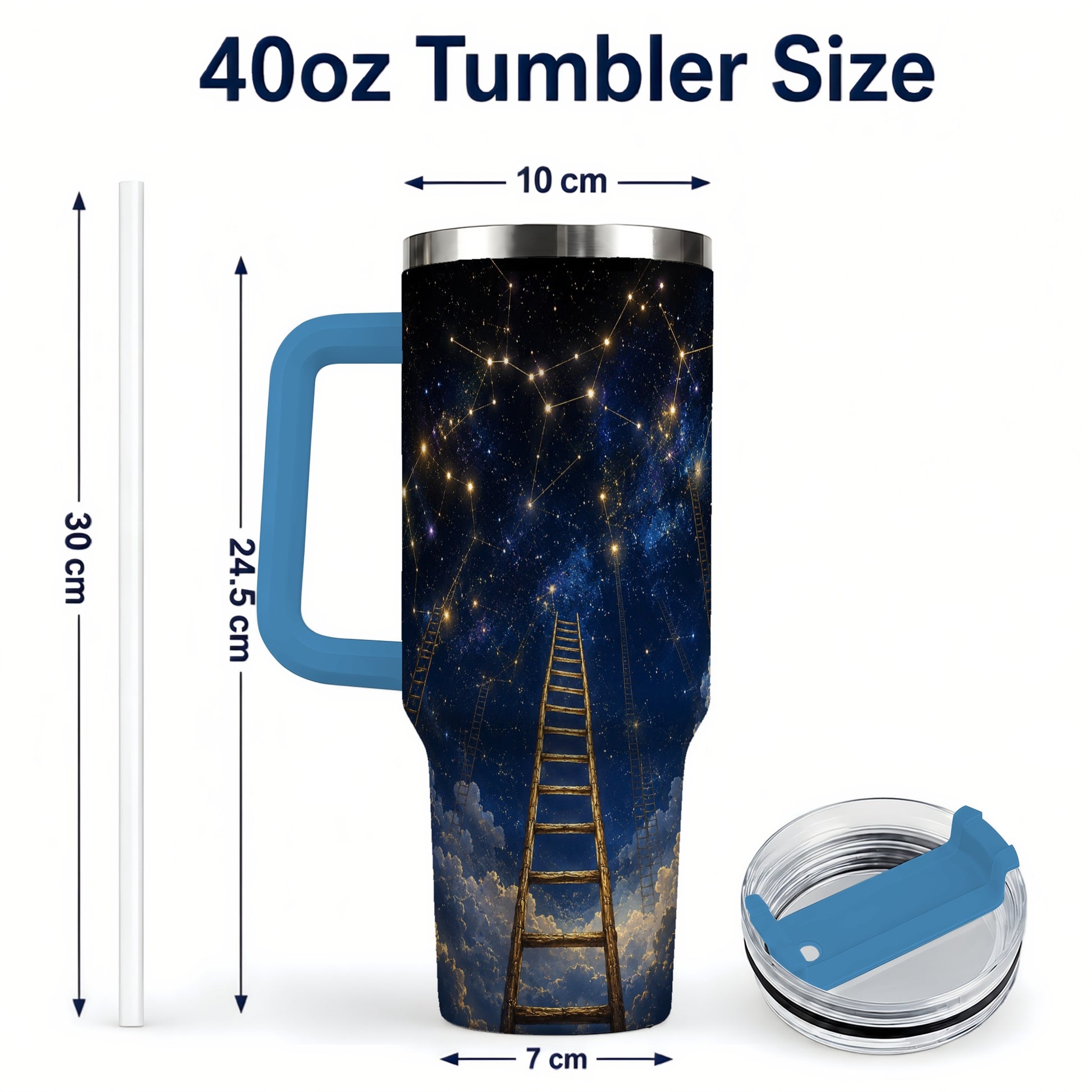 #pl[40oz|Blue] Ladder to the Stars 40oz Tumbler with Handle, Celestial Art