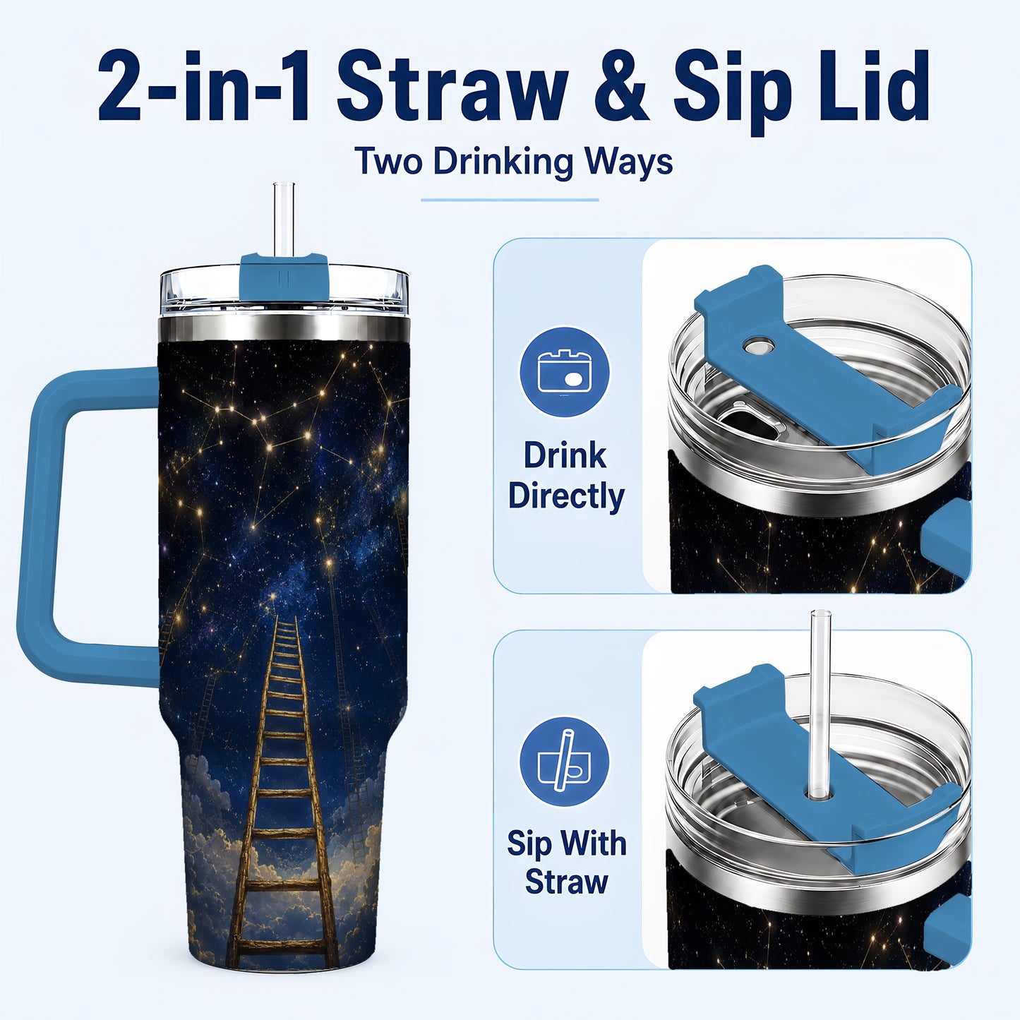 #pl[40oz|Blue] Ladder to the Stars 40oz Tumbler with Handle, Celestial Art