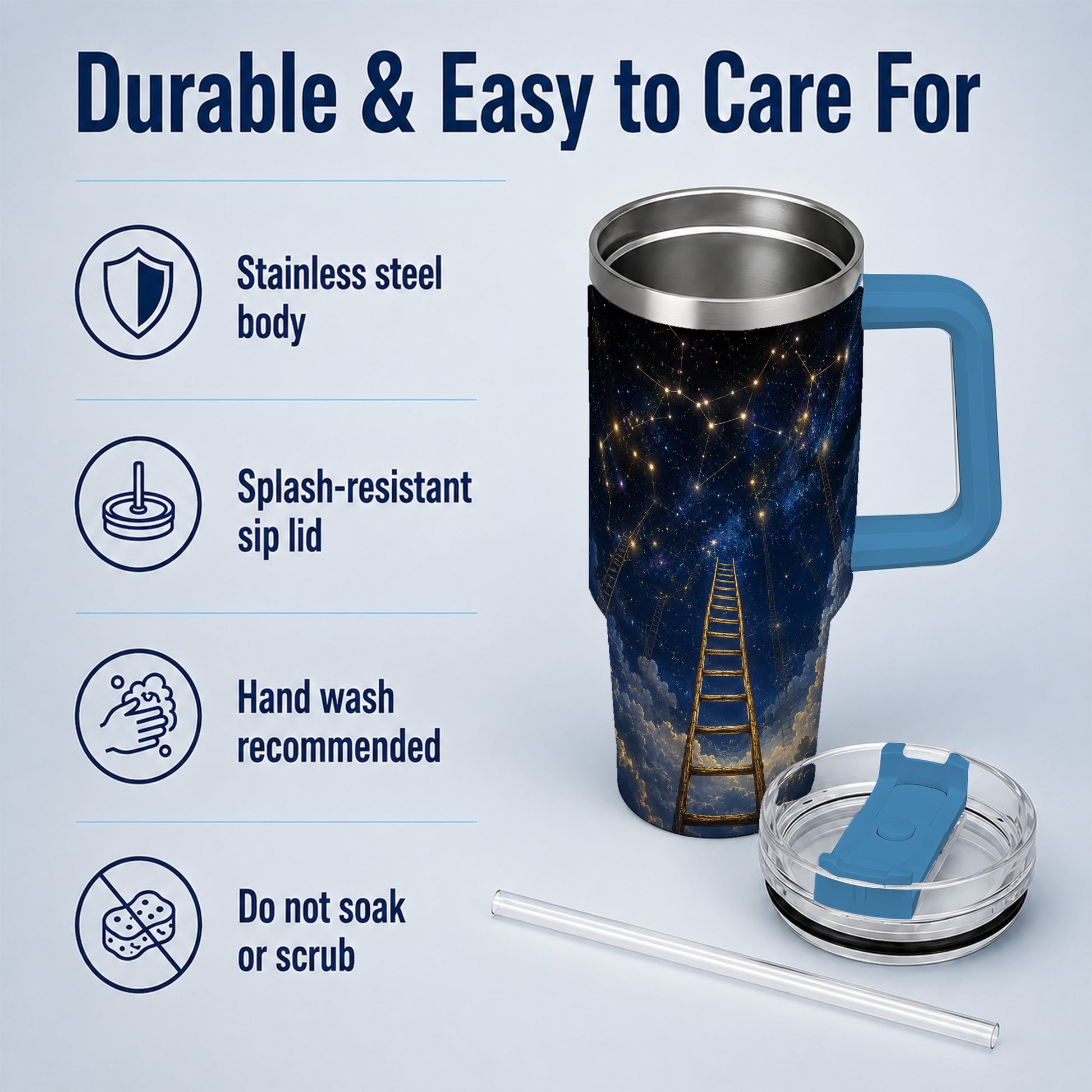 #pl[40oz|Blue] Ladder to the Stars 40oz Tumbler with Handle, Celestial Art
