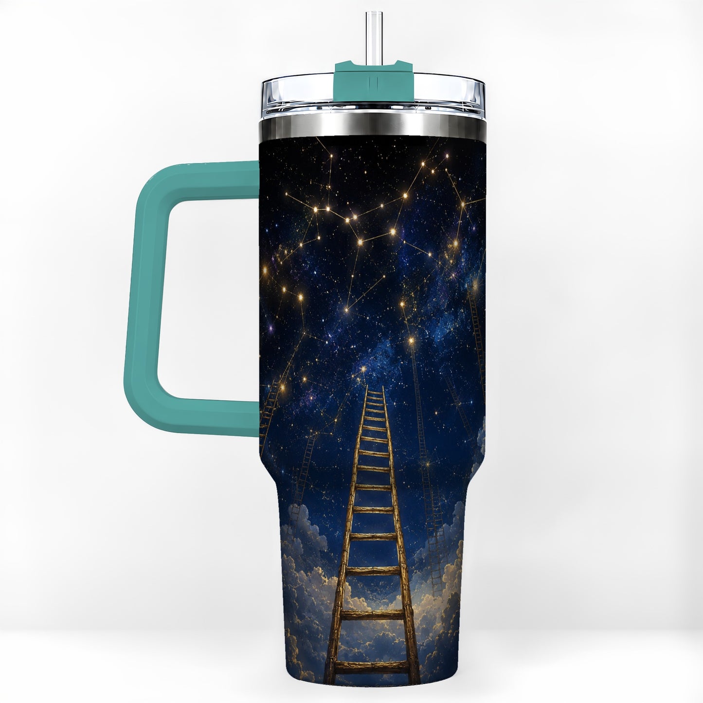 #pl[40oz|Green] Ladder to the Stars 40oz Tumbler with Handle, Celestial Art