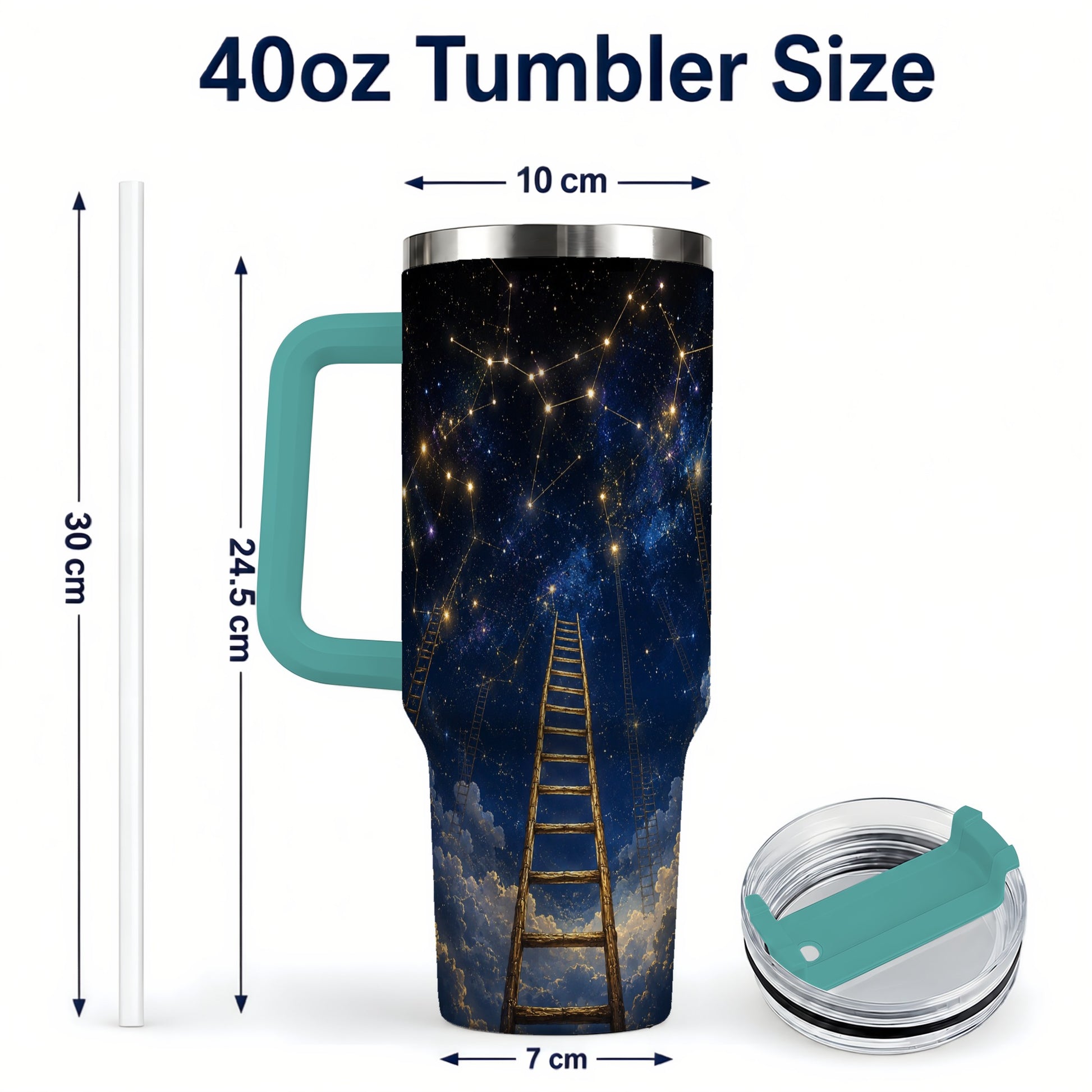 #pl[40oz|Green] Ladder to the Stars 40oz Tumbler with Handle, Celestial Art