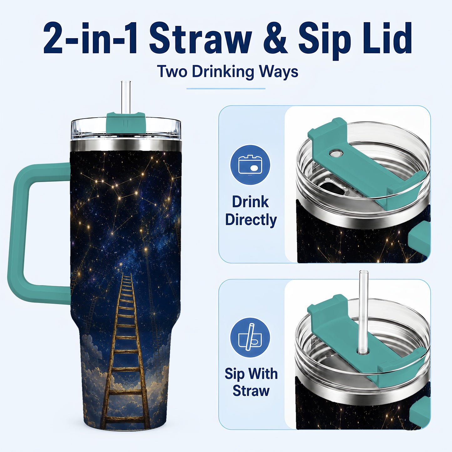 #pl[40oz|Green] Ladder to the Stars 40oz Tumbler with Handle, Celestial Art