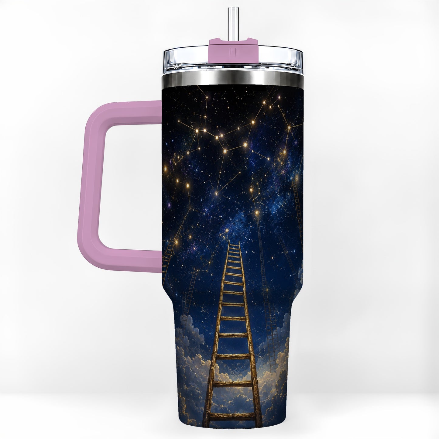 #pl[40oz|Pink] Ladder to the Stars 40oz Tumbler with Handle, Celestial Art
