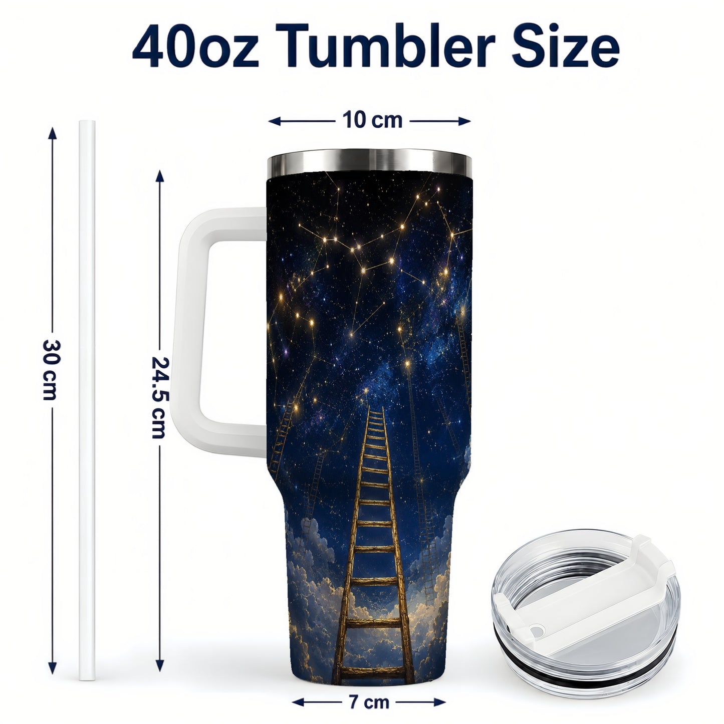 #pl[40oz|White] Ladder to the Stars 40oz Tumbler with Handle, Celestial Art
