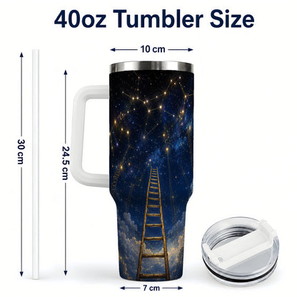 #pl[40oz|White] Ladder to the Stars 40oz Tumbler with Handle, Celestial Art