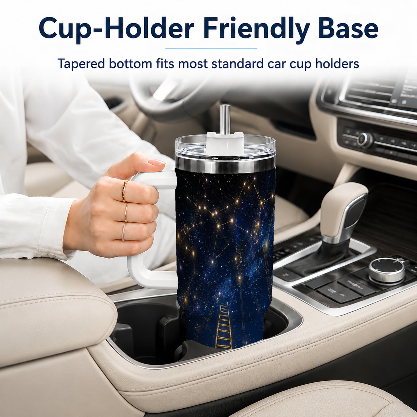 #pl[40oz|White] Ladder to the Stars 40oz Tumbler with Handle, Celestial Art