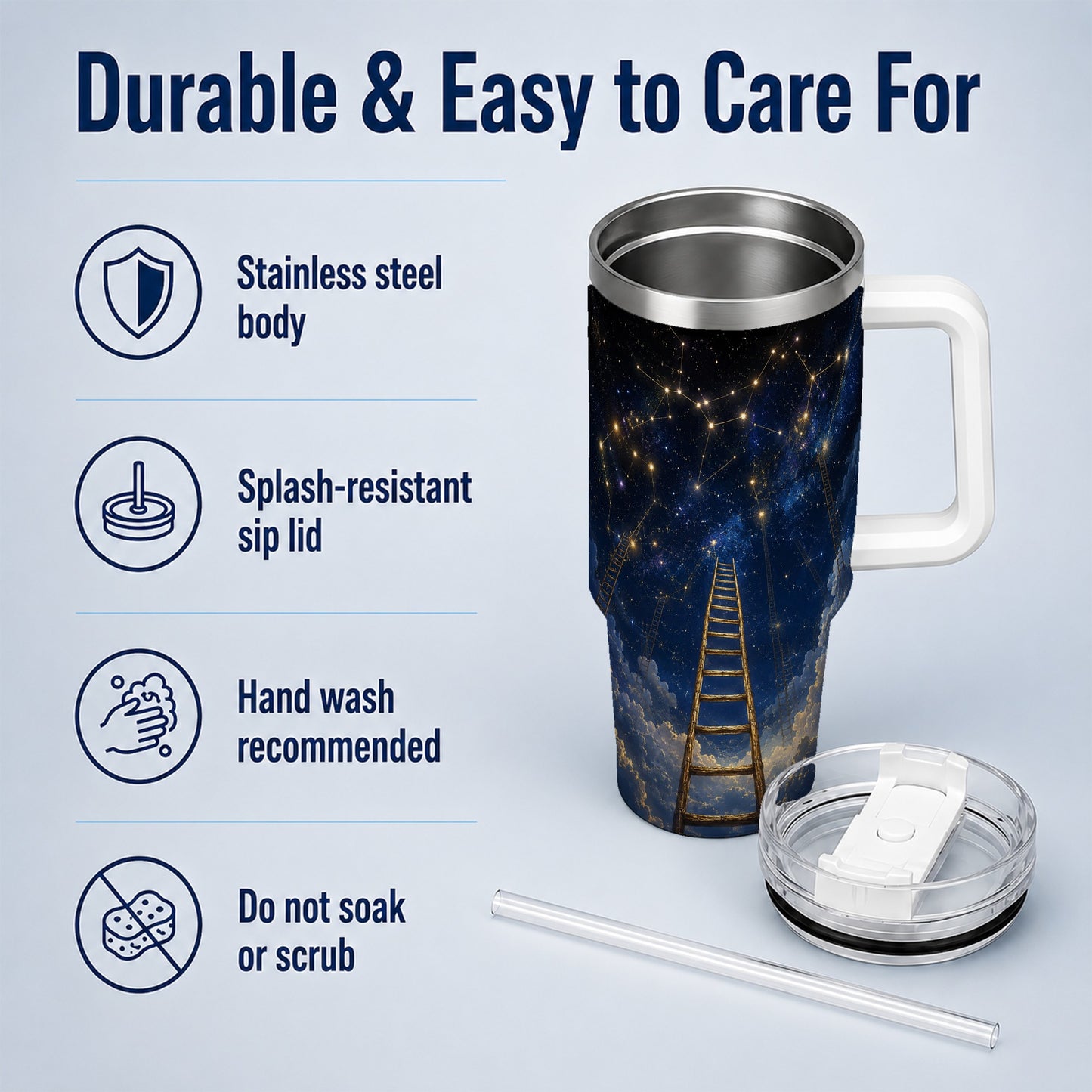 #pl[40oz|White] Ladder to the Stars 40oz Tumbler with Handle, Celestial Art