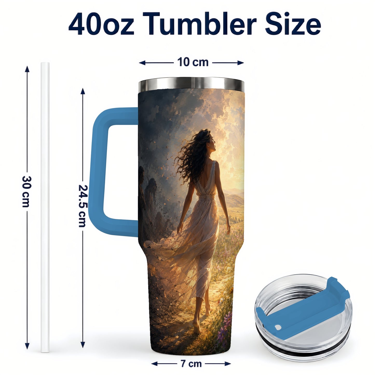 #pl[40oz|Blue] Into the Light 40oz Tumbler with Handle, Hopeful Journey Art