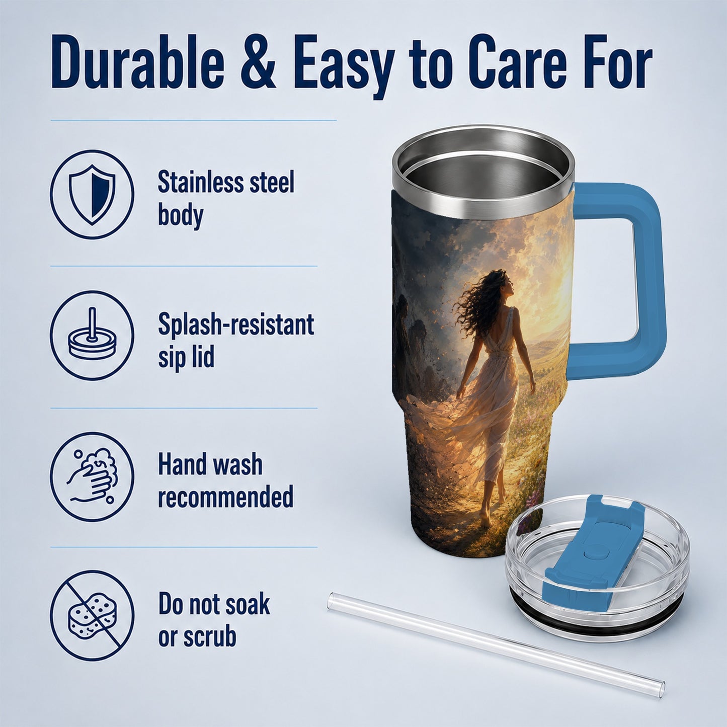 #pl[40oz|Blue] Into the Light 40oz Tumbler with Handle, Hopeful Journey Art