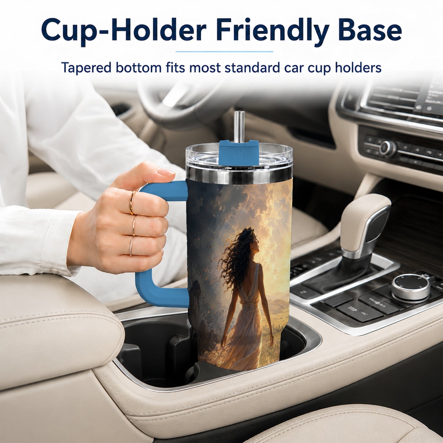 #pl[40oz|Blue] Into the Light 40oz Tumbler with Handle, Hopeful Journey Art