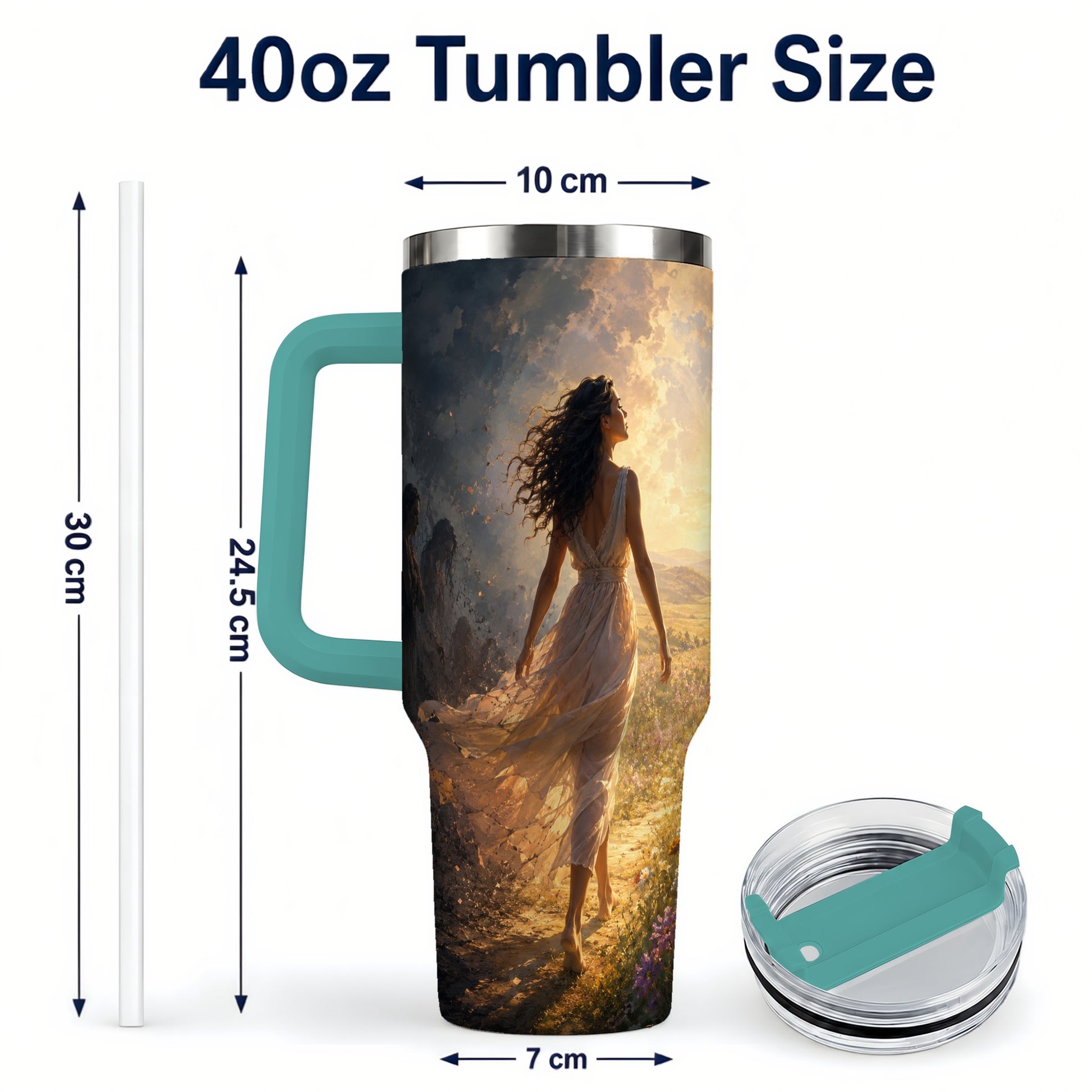 #pl[40oz|Green] Into the Light 40oz Tumbler with Handle, Hopeful Journey Art