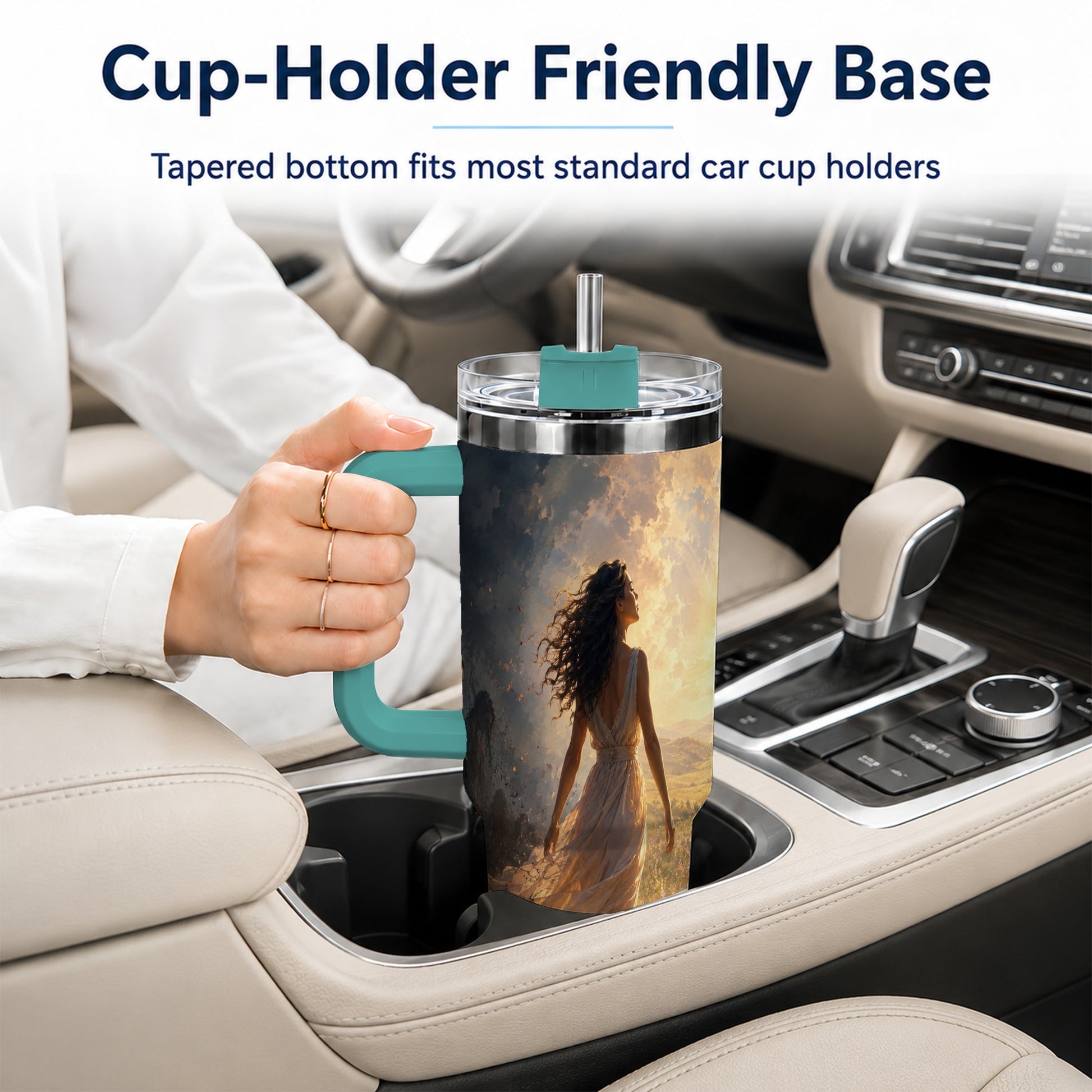 #pl[40oz|Green] Into the Light 40oz Tumbler with Handle, Hopeful Journey Art